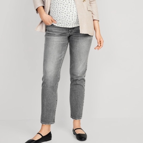 NWT Old Navy Maternity Panel OG Straight Jeans Grey Paloma - Picture 2 of 9